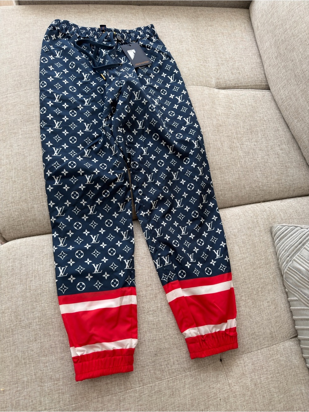 Louis Vuitton Navy & Red Monogram Kids Joggers